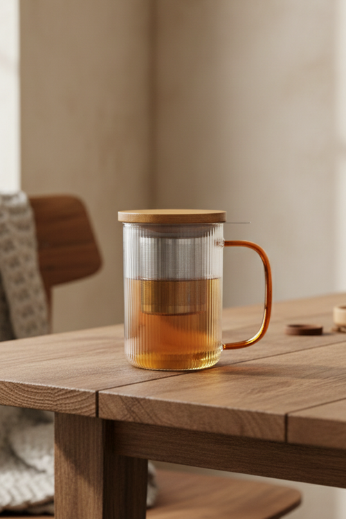 Karl 450ml Borosilicate Glass Teapot with Amber Handle