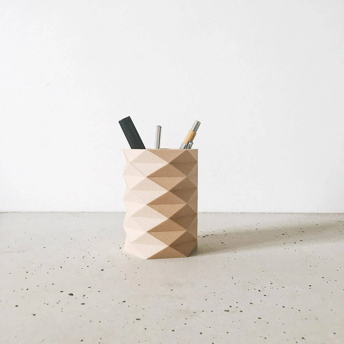 Origami bio-composite pen holder
